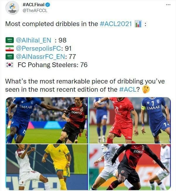 پرسپولیس دومین تیم دریبل زن لیگ قهرمانان آسیا