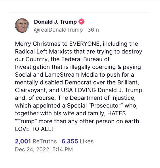 پیام تبریک طعنه‌آمیز ترامپ به مناسبت کریسمس؛ بایدن ناتوان ذهنی است