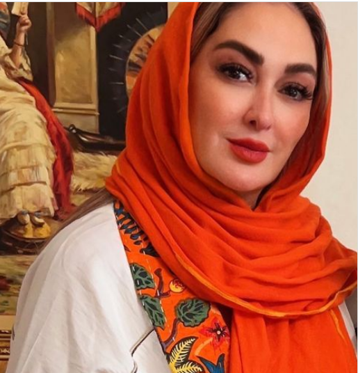 تم نارنجی شال و لباس الهام حمیدی تم نارنجی شال و لباس الهام حمیدی