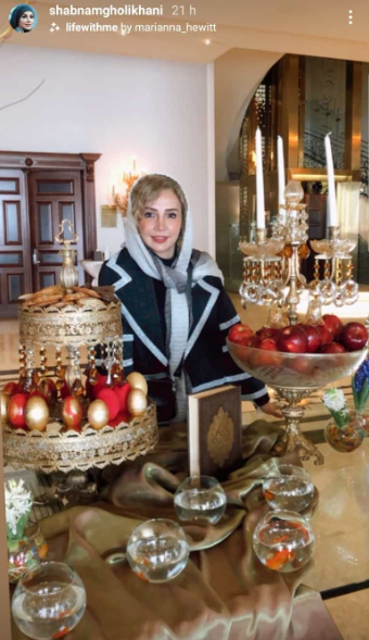 شبنم قلی خانی درکنار سفره هفت سین در یک خانه مجلل+عکس