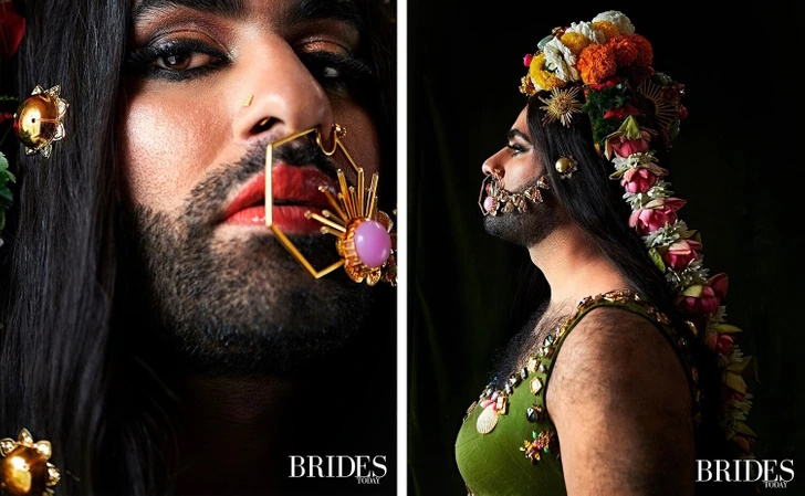 مدل جنجال برانگیز نان باینری با لباس عروس هندی