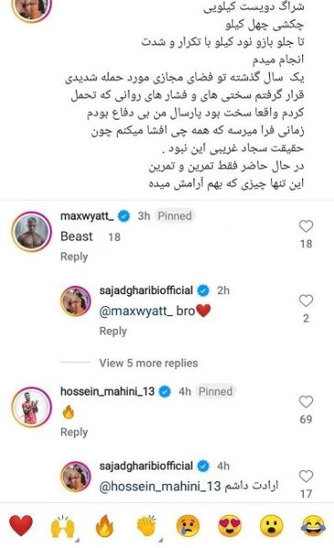 عکس/ کامنت جنجالی حسین ماهینی پای پست سجاد غریبی هالک ایرانی