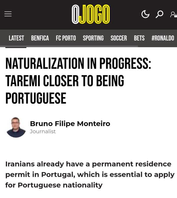 ادعای روزنامه پرتغالی برای درخواست تابعیت این کشور توسط طارمی