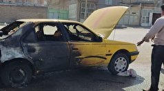 راننده تاکسی، از آتش‌سوزی خودرویش جان سالم به در برد