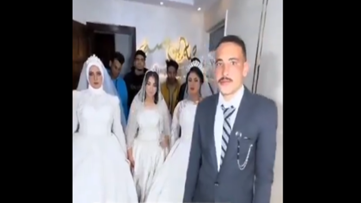 ویدئو| ۳ عروس در یک شب کنار داماد؛ یک مصری در یک شب با دو نفر ازدواج می‌کند و سومی آرایشگرشان است