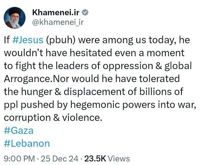 پیام تبریک رهبر انقلاب به مناسبت میلاد حضرت مسیح (ع)