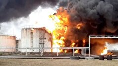 آتش سوزی در تانکر‌های نفتی در منطقه تمریوک در کراسنودار در خاک روسیه