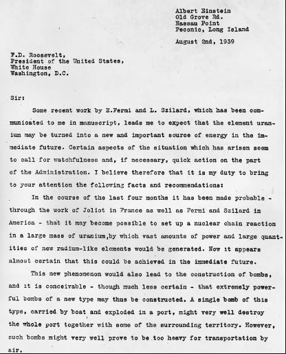 فروش نامه آلبرت اینشتین به فرانکلین دی درمورد ساخت بمب اتمی با یک قیمت بی سابقه