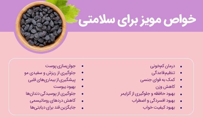 بررسی خواص مویز برای زنان و مردان به صورت جداگانه/مویز یک شفا دهنده طبیعی برای پوست و مو