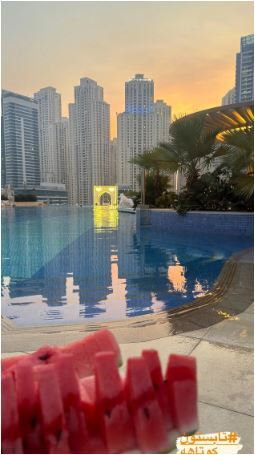 رونمایی شبنم قلی خانی از تفریح تابستانی و خوراکی‌های سالم خود در هتل لوکس ۵ ستاره و استخردار دبی/ چه منظره آفتابی زیبایی+عکس