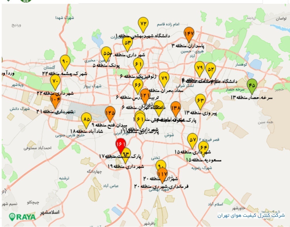 تنفس هوای ناسالم در ۷ شهر استان تهران