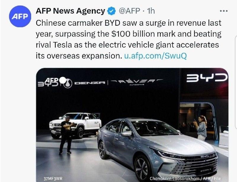 BYD رو دست تسلا در بازار خودرو‌های برقی بلند شد