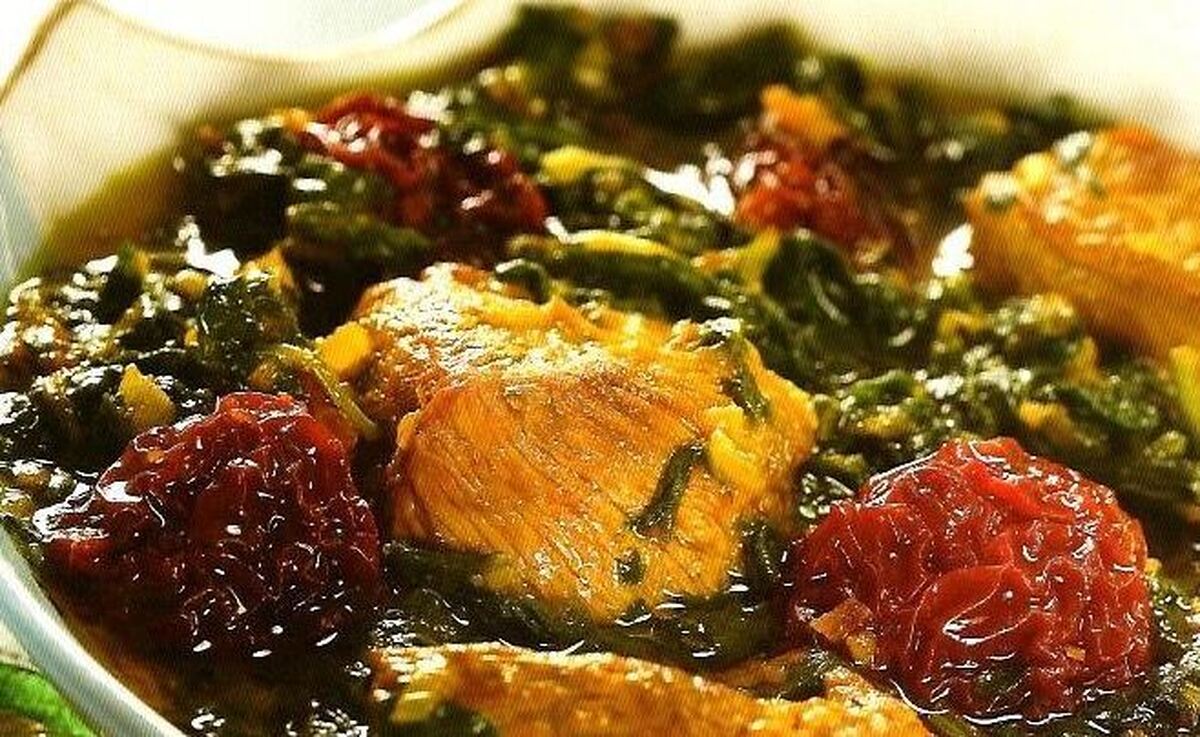 فوت کوزه گری پخت خورش آلو اسفناج با مرغ برای ناهار