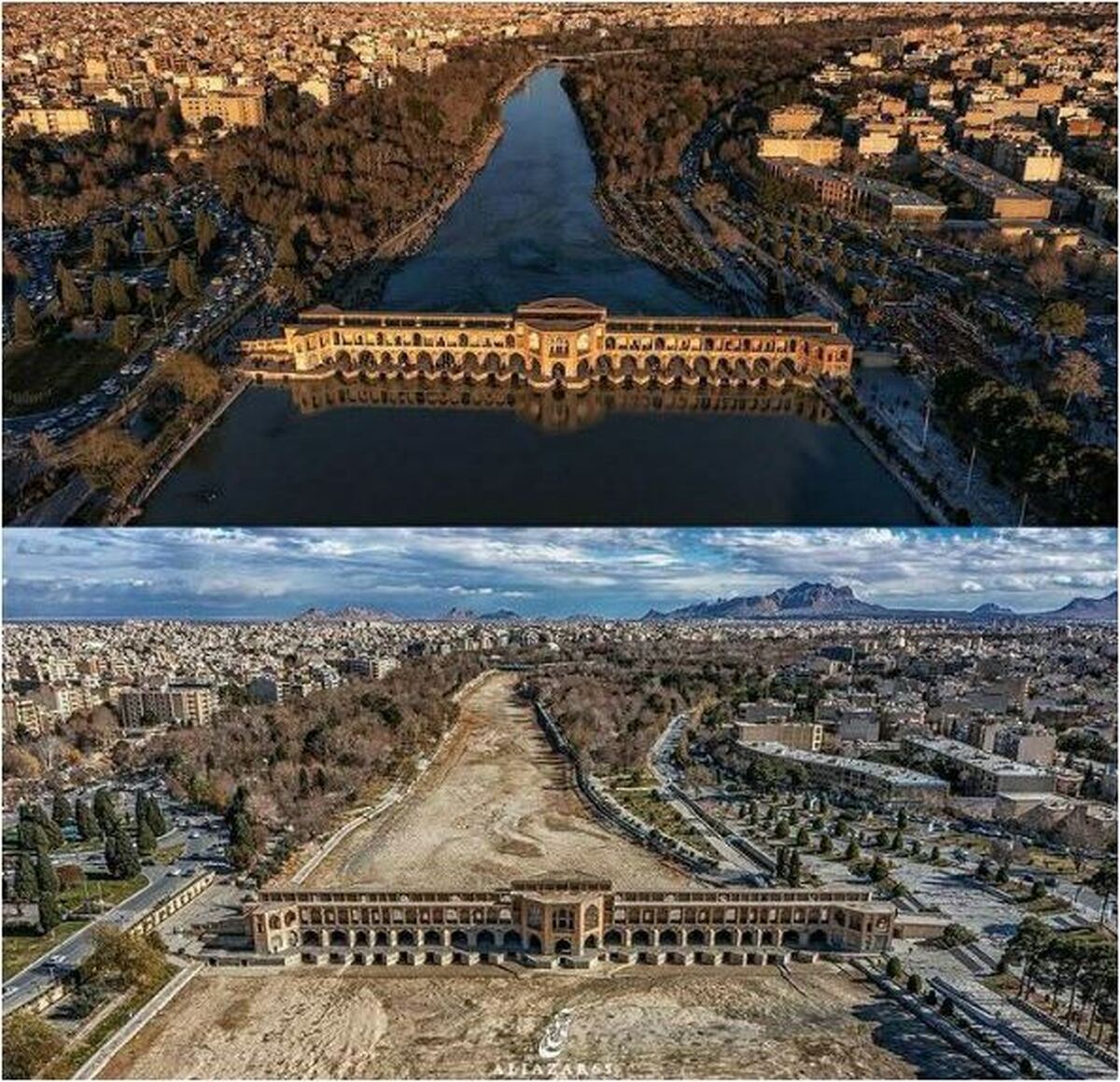 دو تصویر منتشر شده از تغییرات جگرسوز زاینده رود در گذر زمان