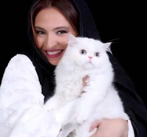 گربه سفید و پشمالو در آغوش گلاره عباسی