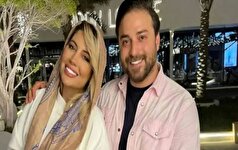 همسر بابک جهانبخش با پیراهن سبز پسته‌ای در پاساژ‌های کیش