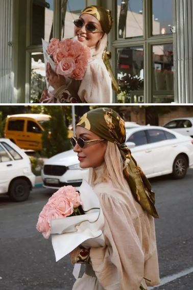 عکس‌های مدلینگی مینا مختاری با یک دسته گل در خیابان!