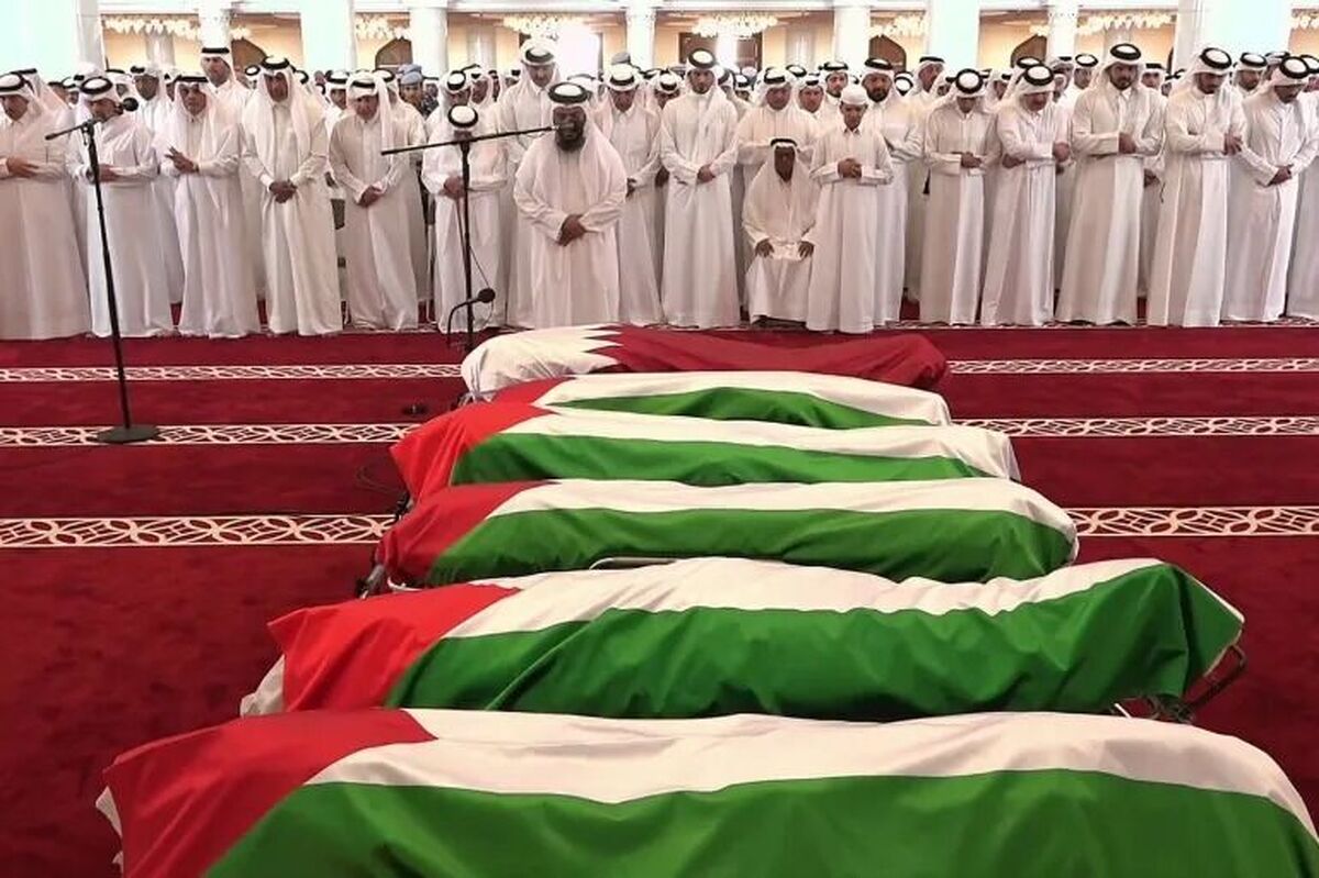 حضور امیر قطر در مراسم تشییع پیکر شهدای حمله تروریستی رژیم صهیونیستی