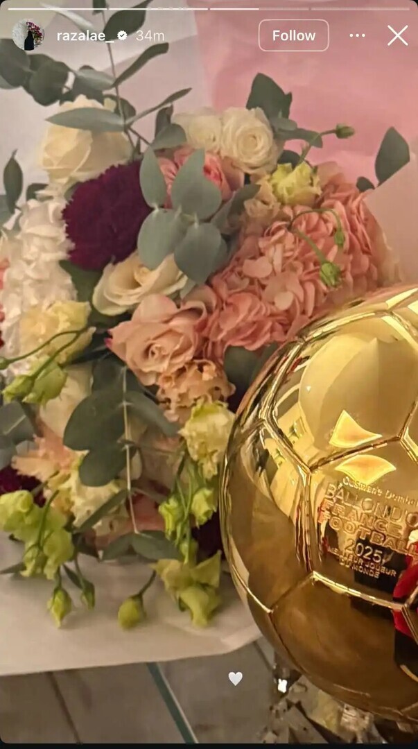 عکس| واکنش همسر عثمان دمبله به برنده شدن او در توپ طلای ۲۰۲۵