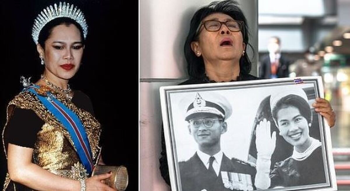 عزاداری مردم تایلند برای درگذشت ملکه سیریکیت با پرچمهای نیمه برافراشته