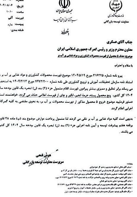 ۵ محصول کشاورزی از فهرست عوارض آب مجازی حذف شد ۵ محصول کشاورزی از فهرست عوارض آب مجازی حذف شد