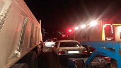 تصادف زنجیره‌ای ۱۶ خودرو در بزرگراه امام علی (ع) بر اثر نشت گازوئیل