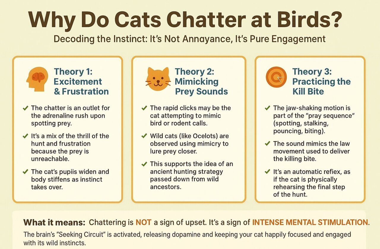 چرا گربه‌ها هنگام دیدن پرنده صدا‌های عجیب در می‌آورند؟